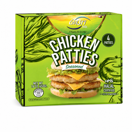 Halal Seasoned Chicken Patties | Hand-Slaughtered & Flavorful | Qasri Hills