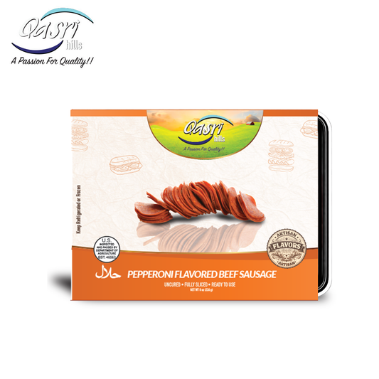 Halal Pepperoni Flavored Beef Sausage | Fully Cooked | Qasri Hills