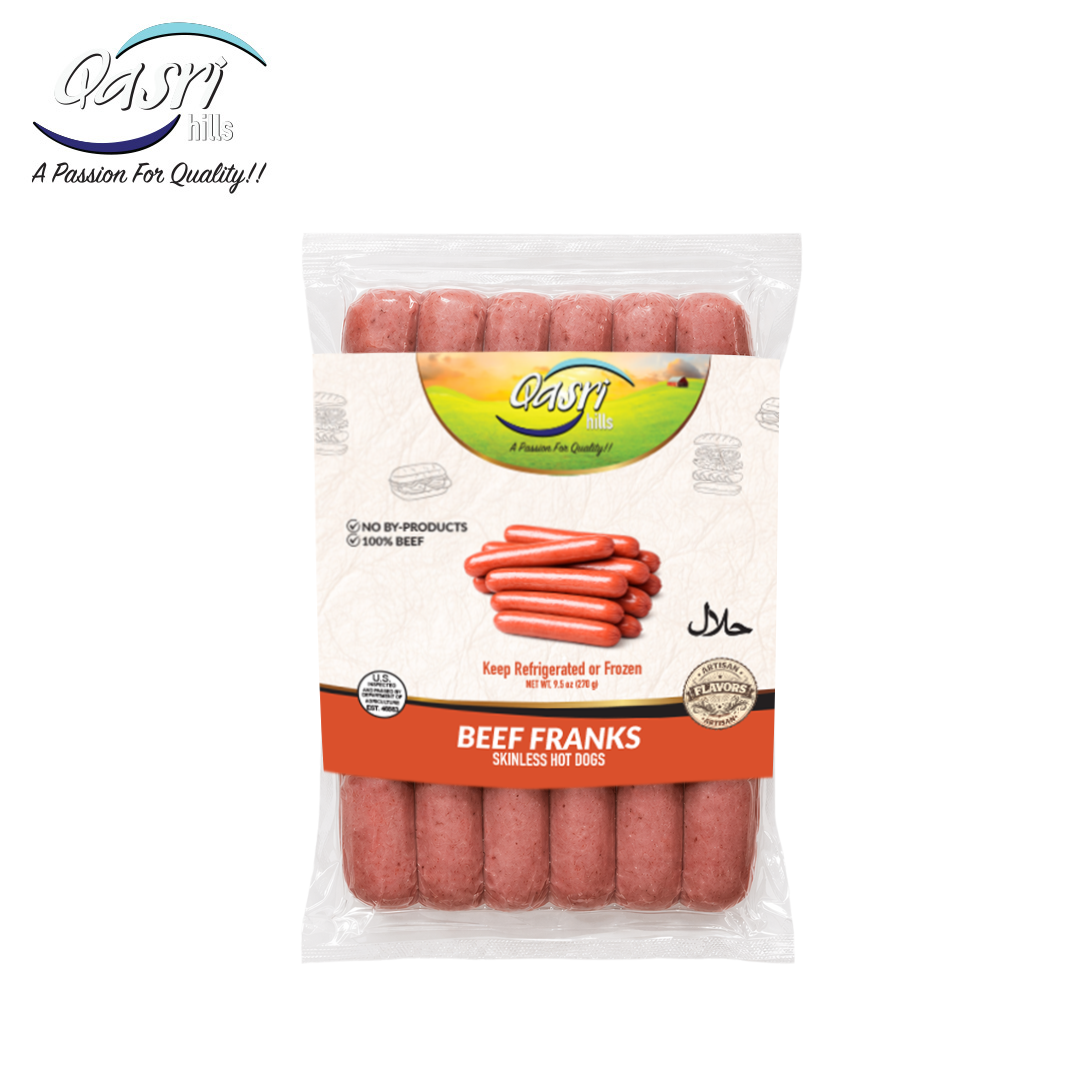 Halal Beef Franks | Skinless Hot Dogs | Qasri Hills