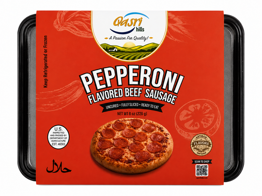 Halal Pepperoni Flavored Beef Sausage | Fully Cooked | Qasri Hills