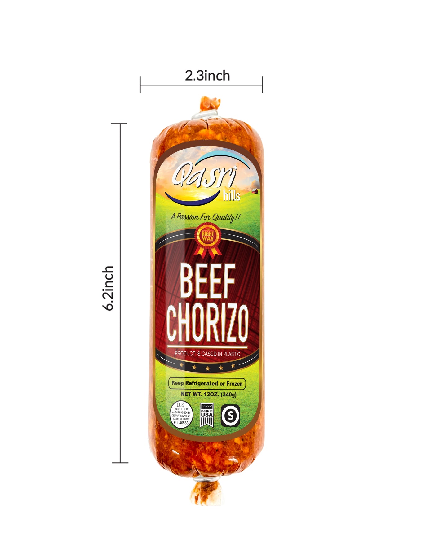 Measurements of the chorizo. 2.3x6.2 Inch
